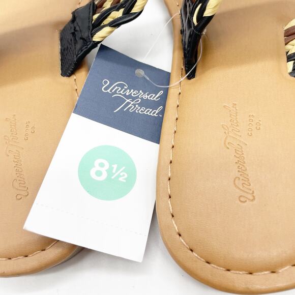 Universal Thread Women's Anita Wide Width Two-band Slide Sandals Tan Black 8.5 - Picture 6 of 7